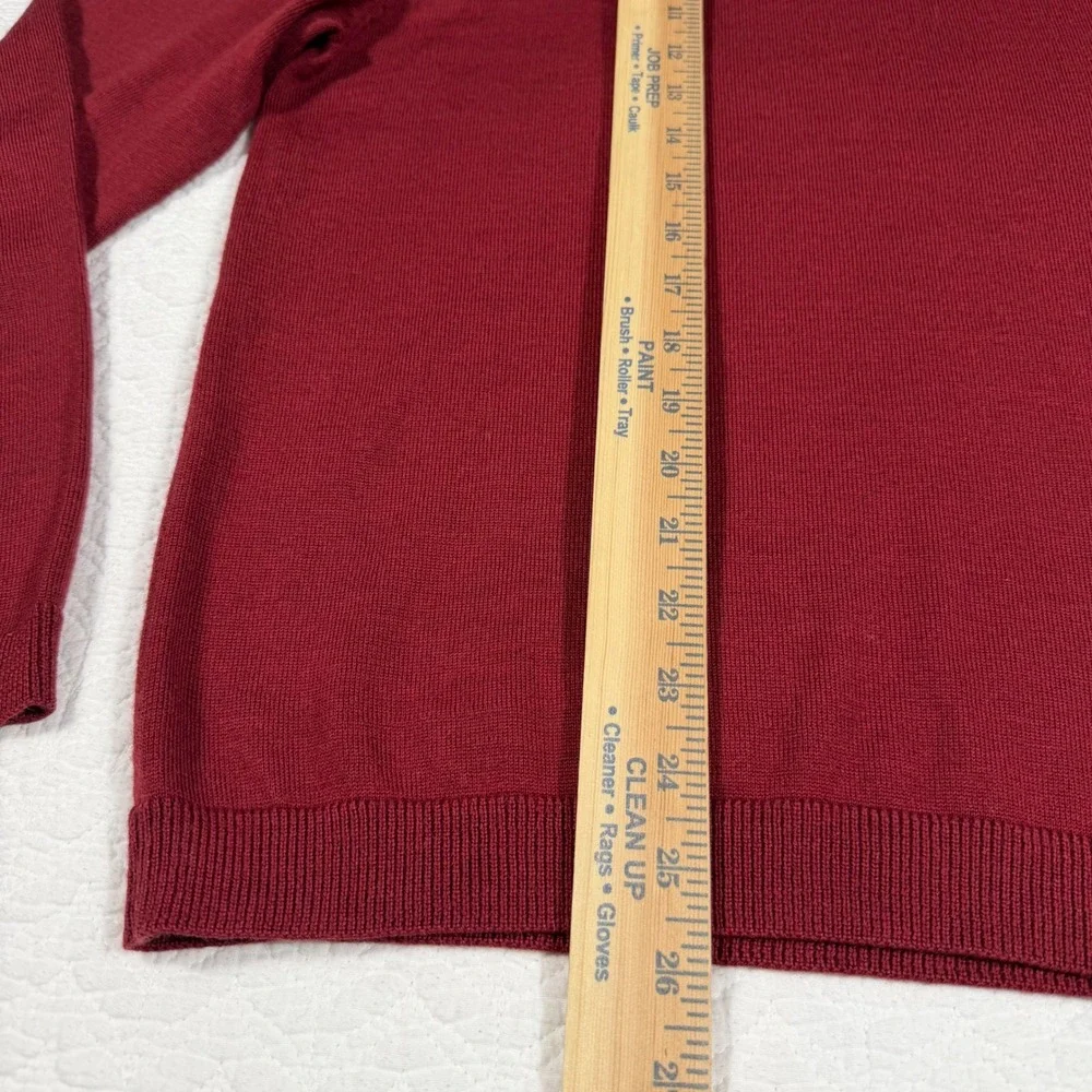 Structure V-Neck‎ Sweater Mens L Burgundy 100% Italian Merino Wool Classic NWOT